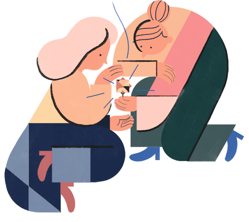 Two people guarding a small spark with their hands.